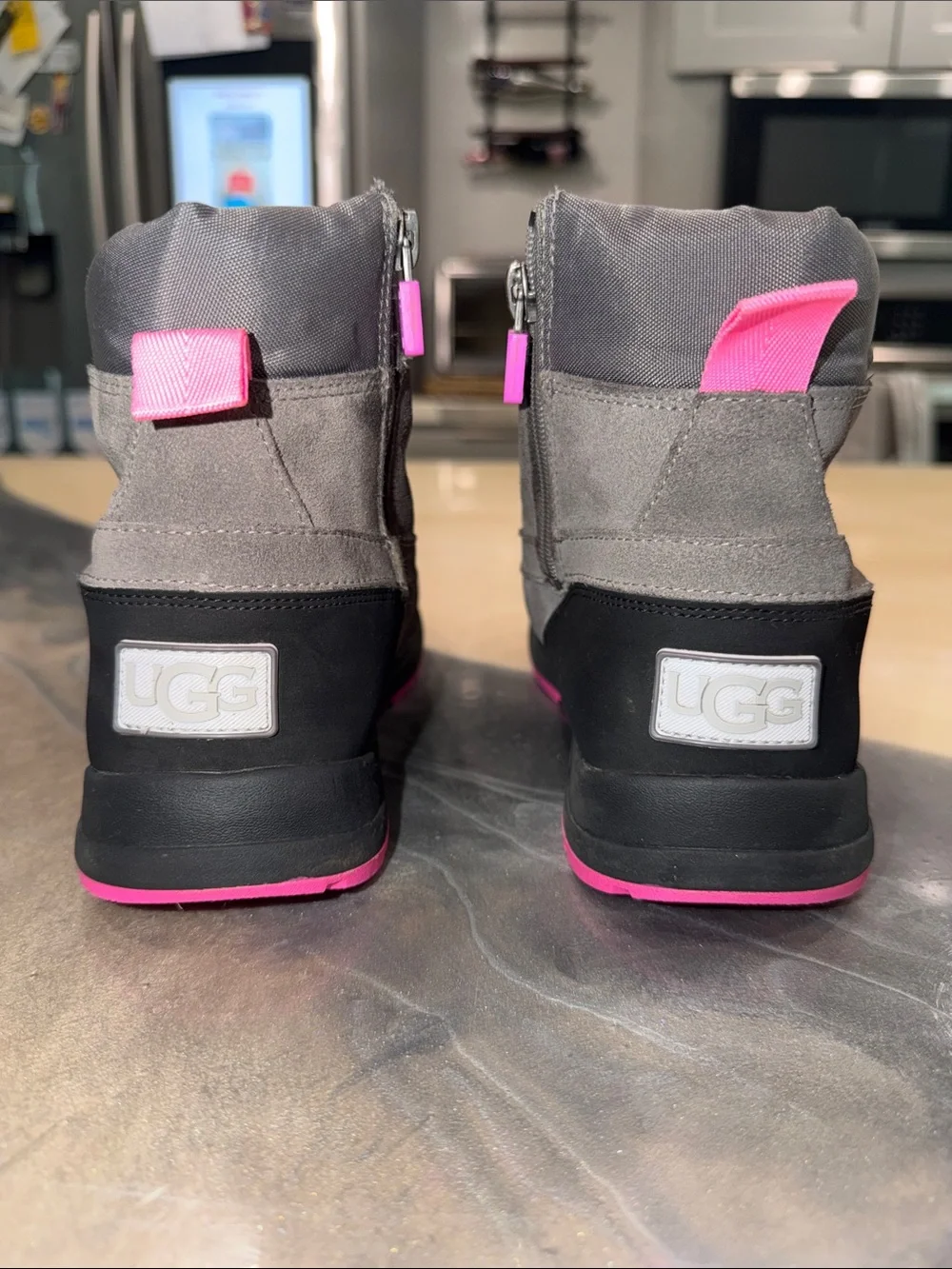 UGG Gray and Pink Waterproof Lace-Top Snow Boots